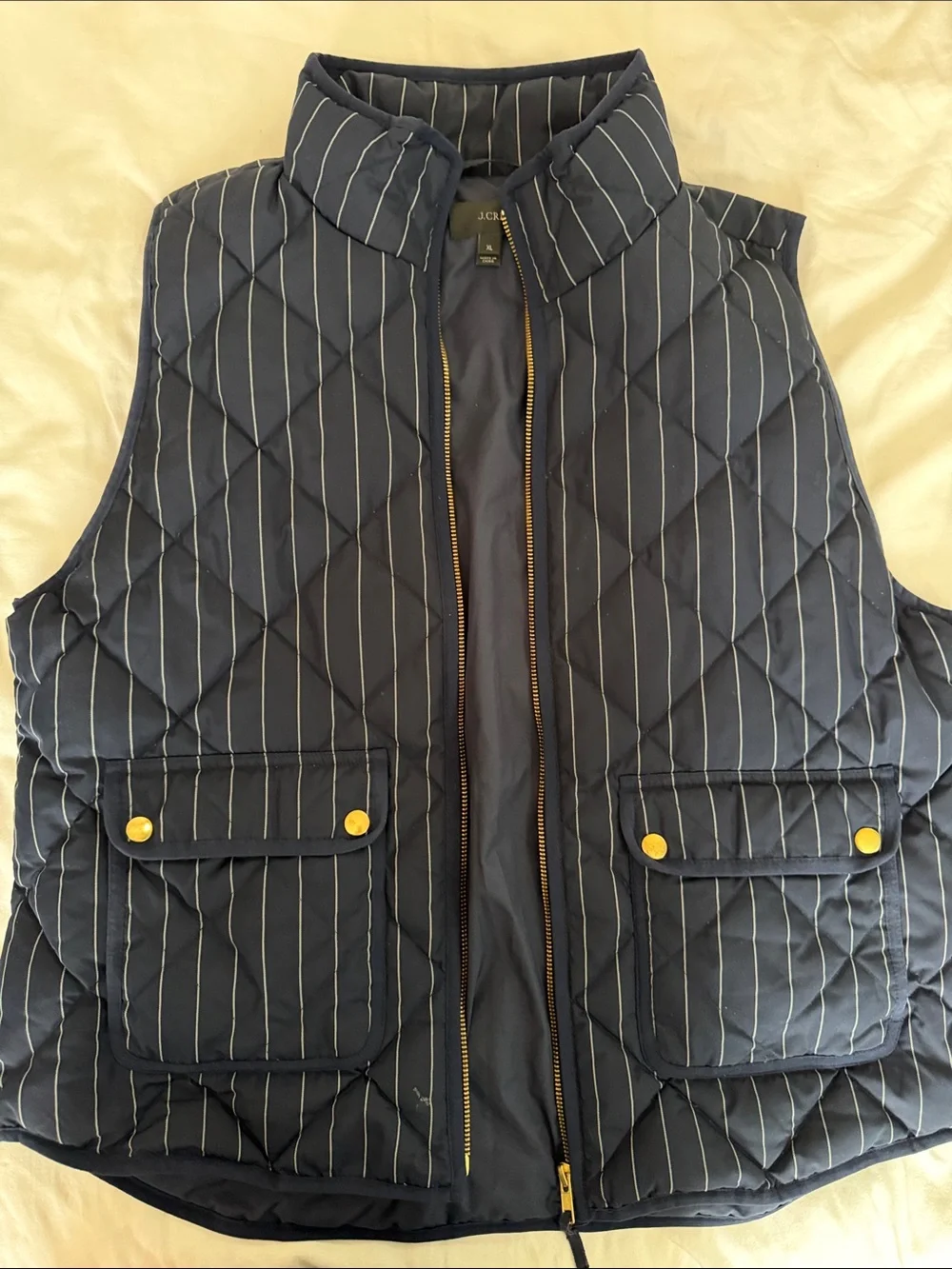 J.Crew women’s navy Pinstripe Quilted Vest